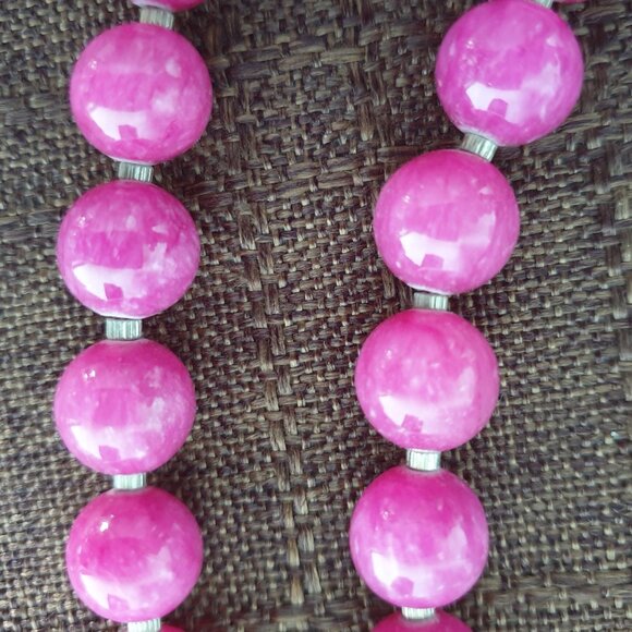 🌸 Elegant Natural Pale Nephrite Jade & Dyed Pink Agate Beaded Necklace 🌸 - Picture 7 of 13